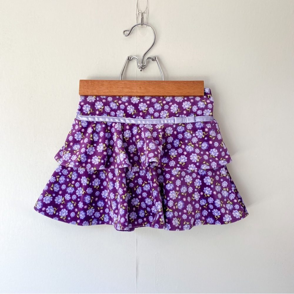 Y2K Ditsy Floral Print Velvet Tiered Pull On Elastic Skort 2-3T